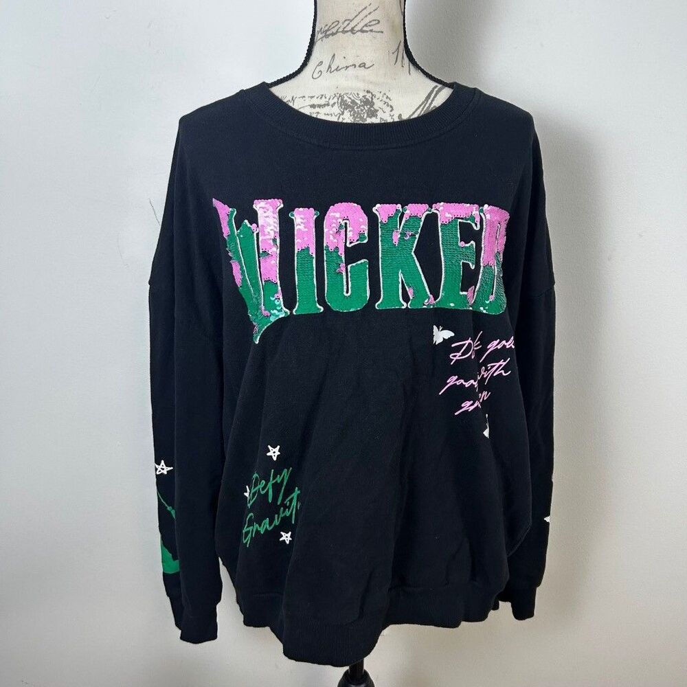Wicked Musical Sweatshirt Womens XL Black Sequin Defy Gravity Universal Studios